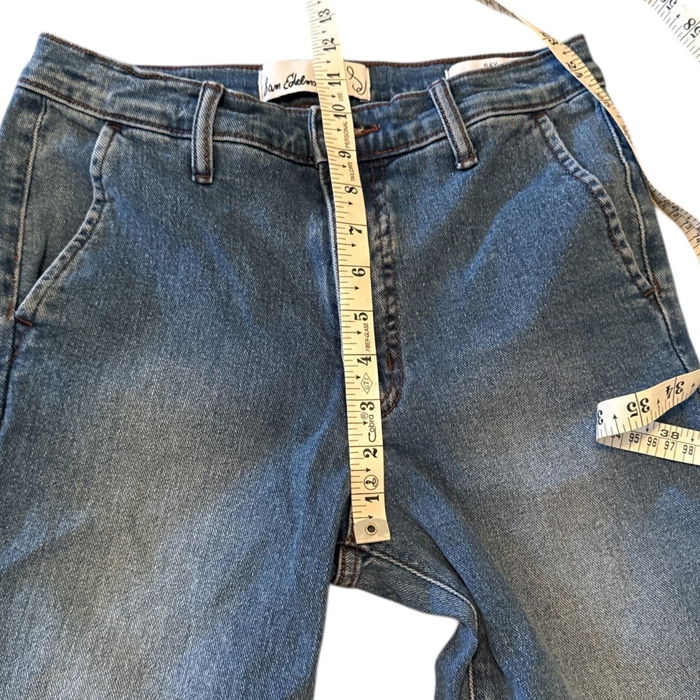 Sam Edelman Bay Flare Trouser Jeans Medium Wash Raw Hem Size 27 High Rise Denim - Picture 7 of 8